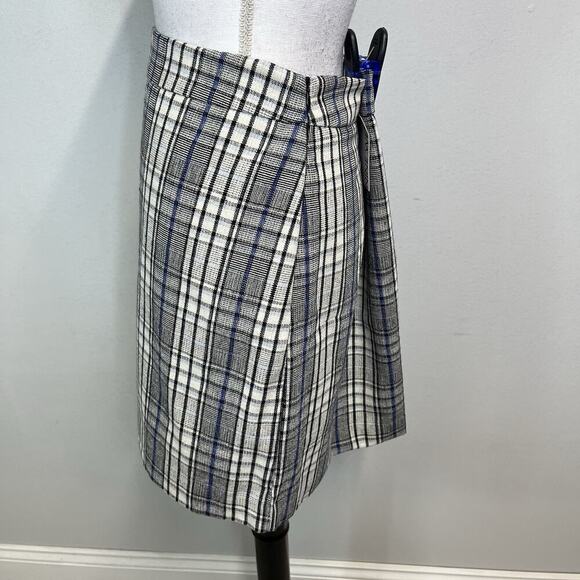 Nine West Skirt sz Medium Black Blue Wool Plaid A Line Above Knee Career Casual - Picture 5 of 7